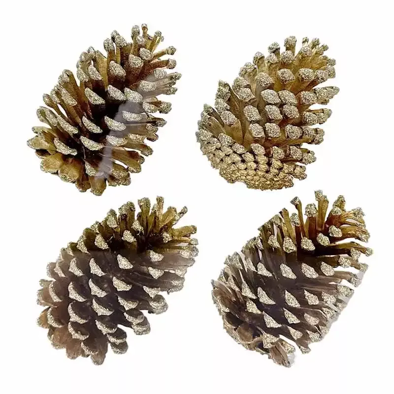 Gold 4-Count Gold Glitter Pinecones, 4.7"