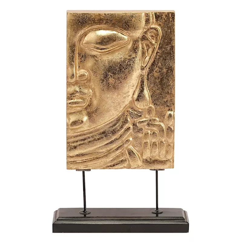 Gold Carved Buddha Art on Stand, 14"