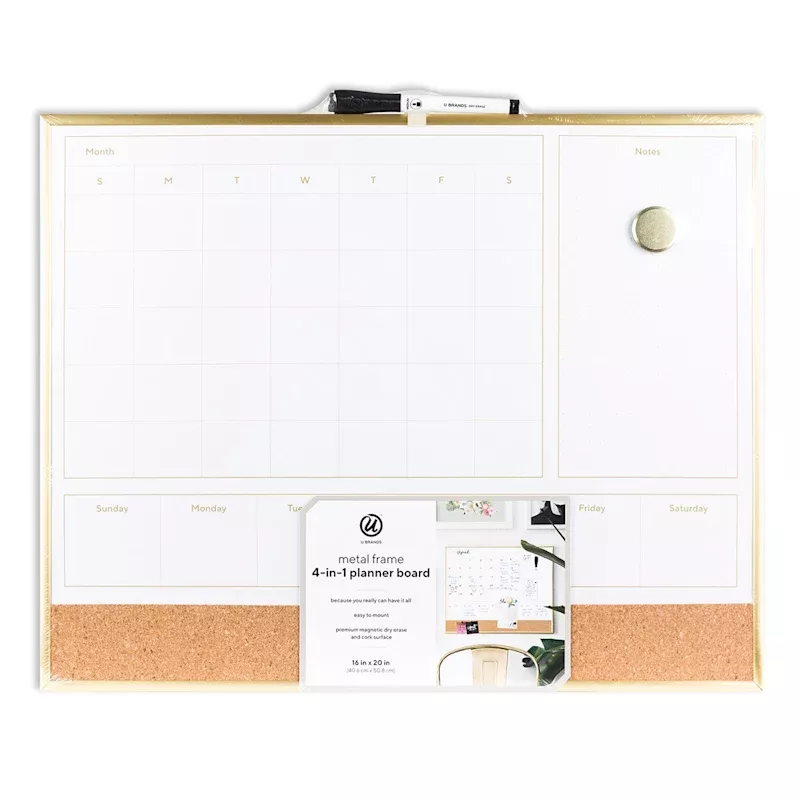 Gold Metal Frame Dry Erase Planner Board, 16x20