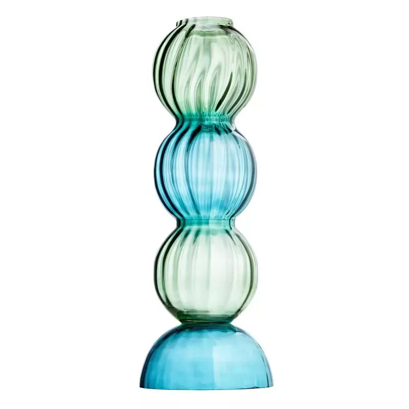 Green Glass Optic Ball Vase, 15"