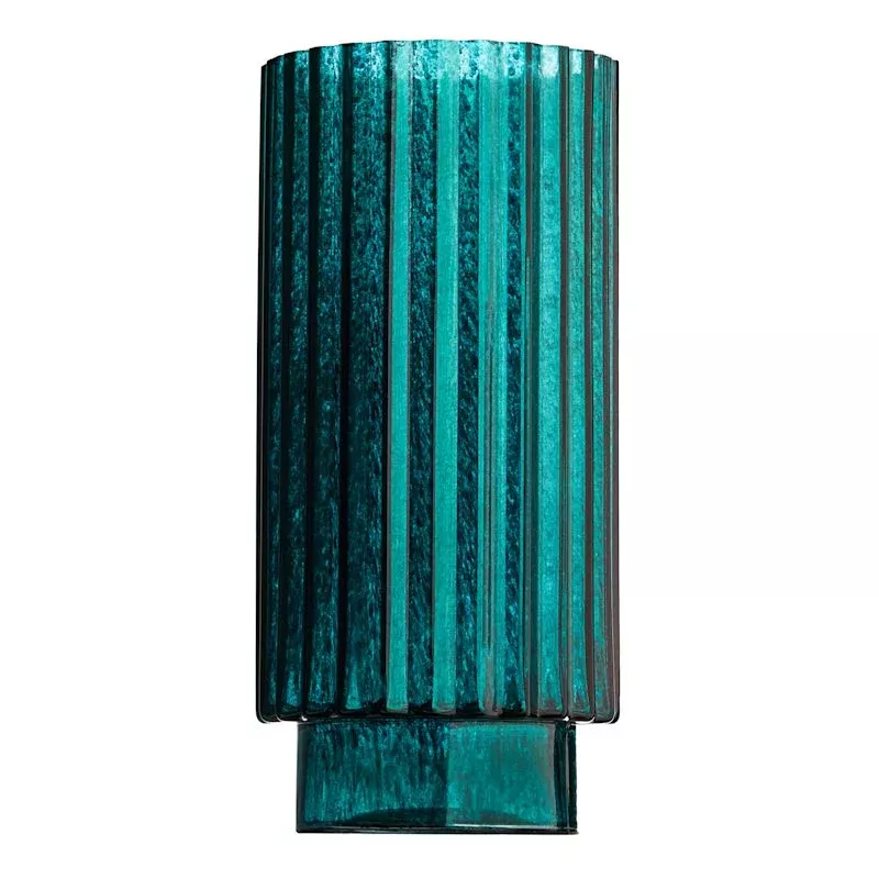 Green Ribbed Glass Vase, 10"