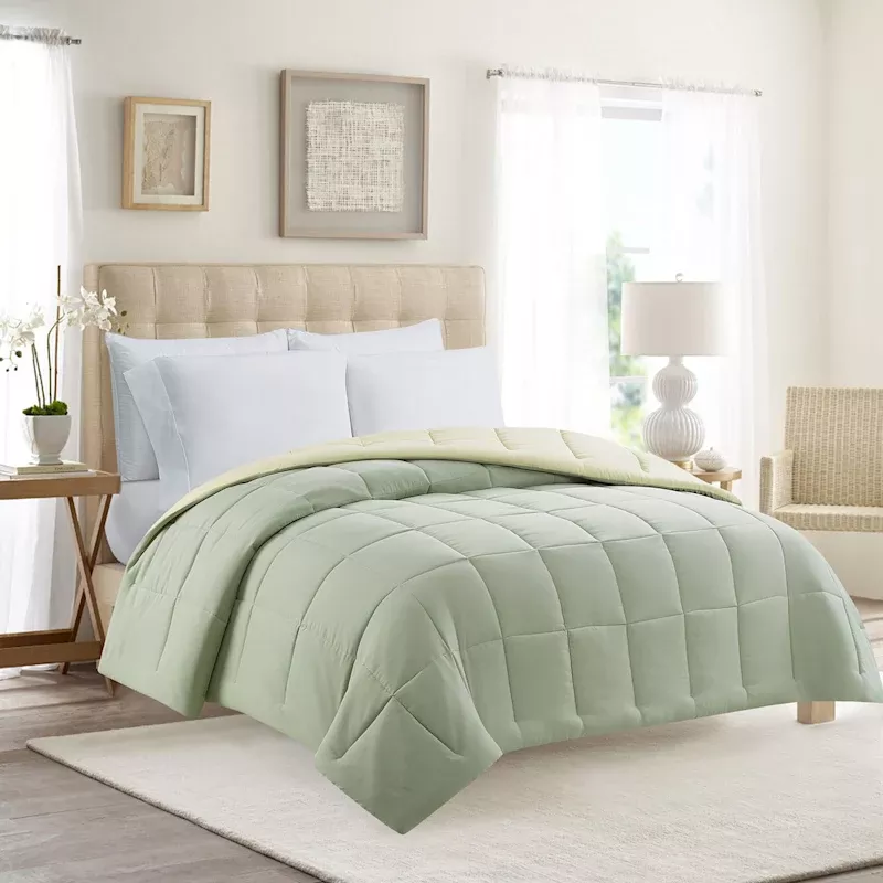Green & Yellow Reversible Brushed Microfiber Comforter, Twin/Twin XL
