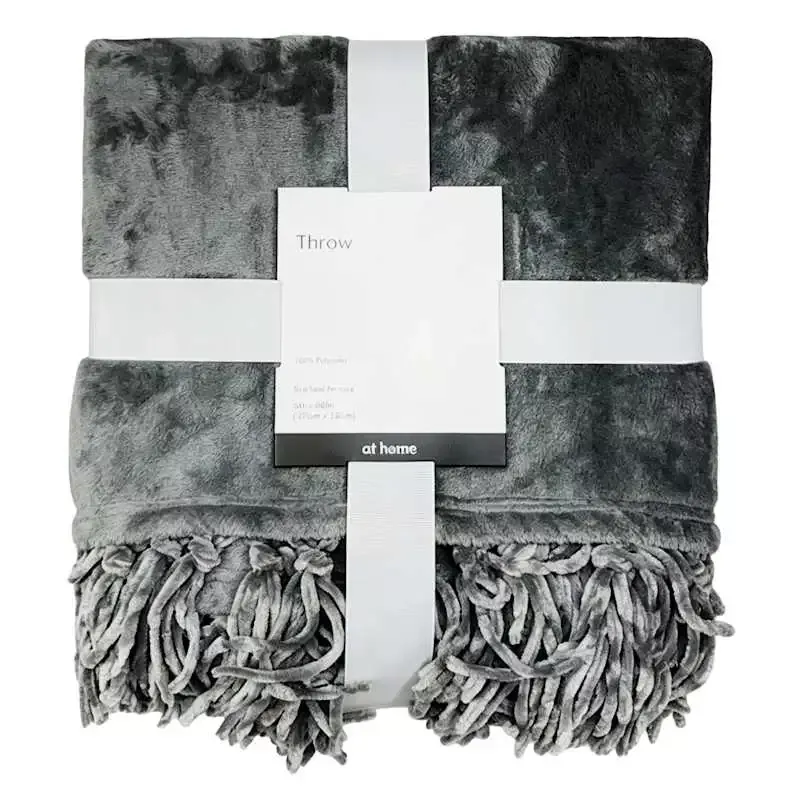 Grey Fringe Throw Blanket, 50x60