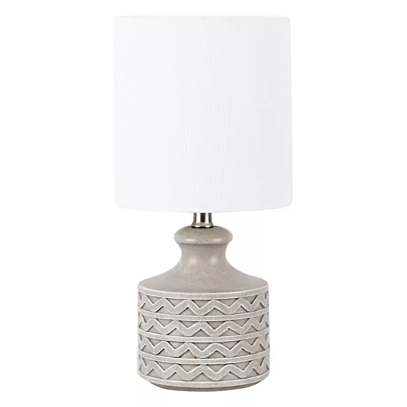 Grey Tribal Mini Table Lamp with Shade, 13"