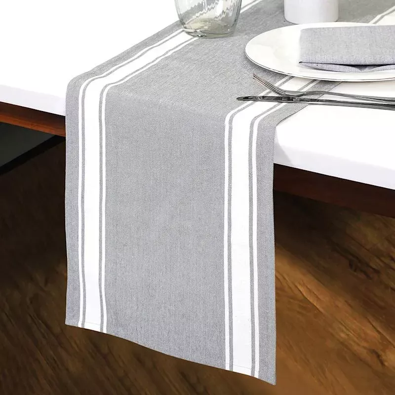 Grey with White Striped Boarder Table Runner, 72x14
