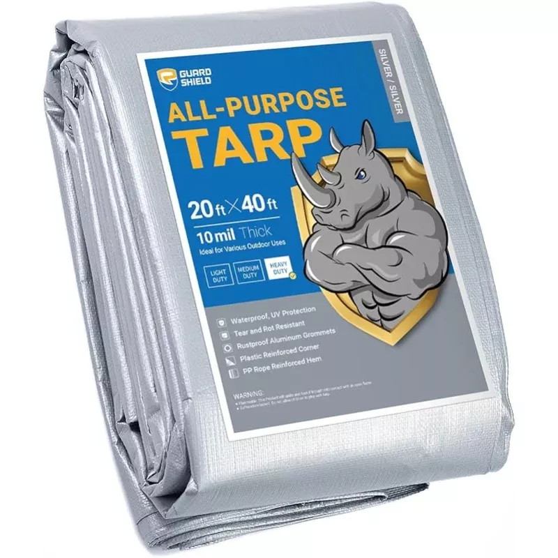 GUARD SHIELD Heavy Duty Tarp 20×40 Feet Silver Multi Purpose Thick Waterproof Poly Tarp Cover 10mil