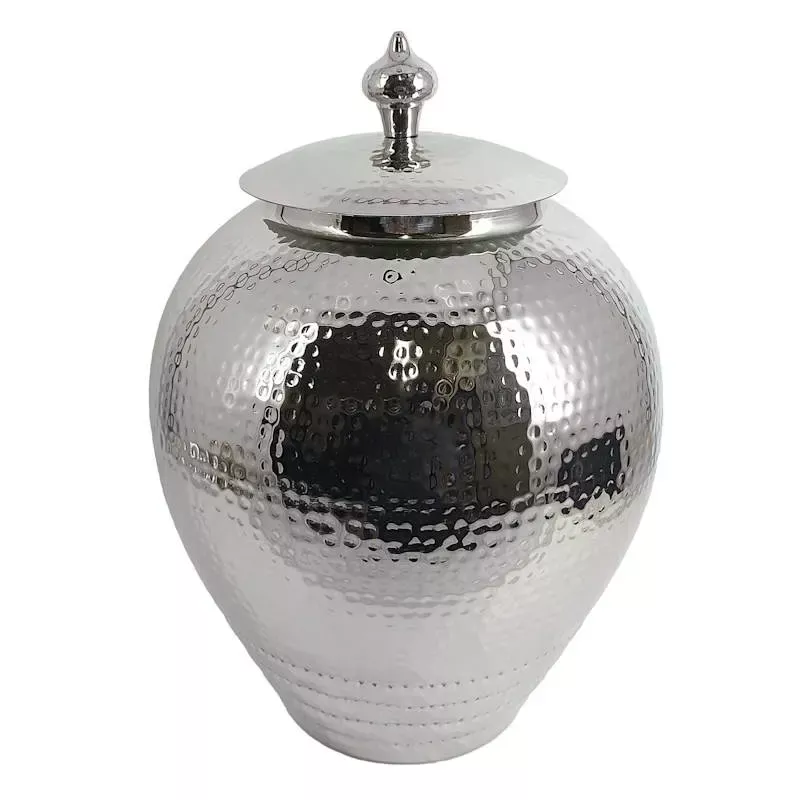 Hammered Metal Ginger Jar, 14"