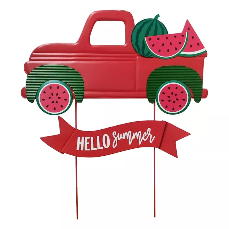 Hello Summer Watermelon Truck Yard Stake, 28.7x25.4