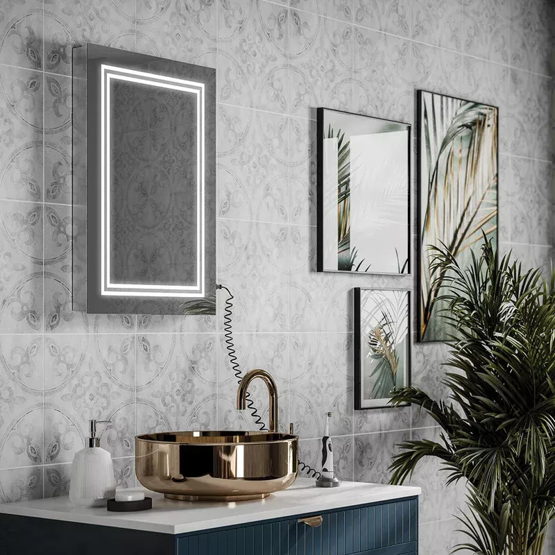 HIB Boundary LED Illuminated Bathroom Mirror – With Built in Charging Sockets and Heated Pad