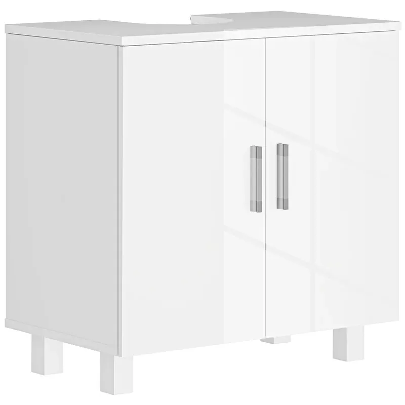 HOMCOM Freestanding Bathroom High Gloss Under Sink Cabinet White