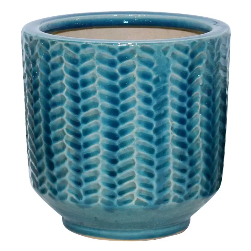 Indoor Green Reactive Glaze Herringbone Pot, Small