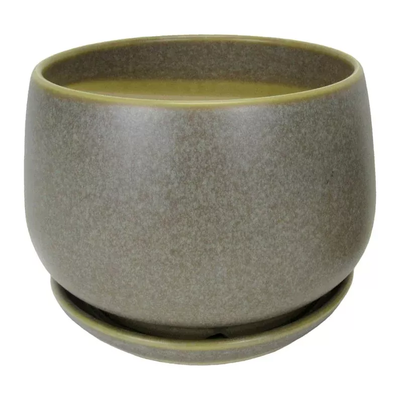 Indoor Grey Round Ceramic Pot with Saucer, Small