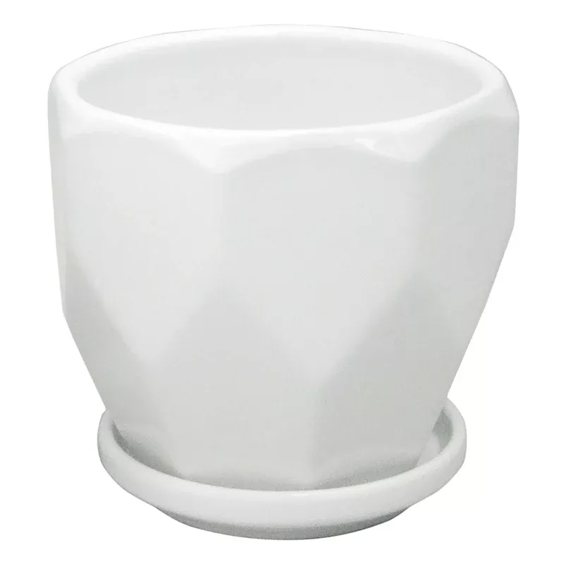 Indoor Hexa White Ceramic Pot, Extra Small
