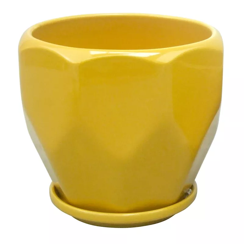 Indoor Hexa Yellow Ceramic Pot, Small