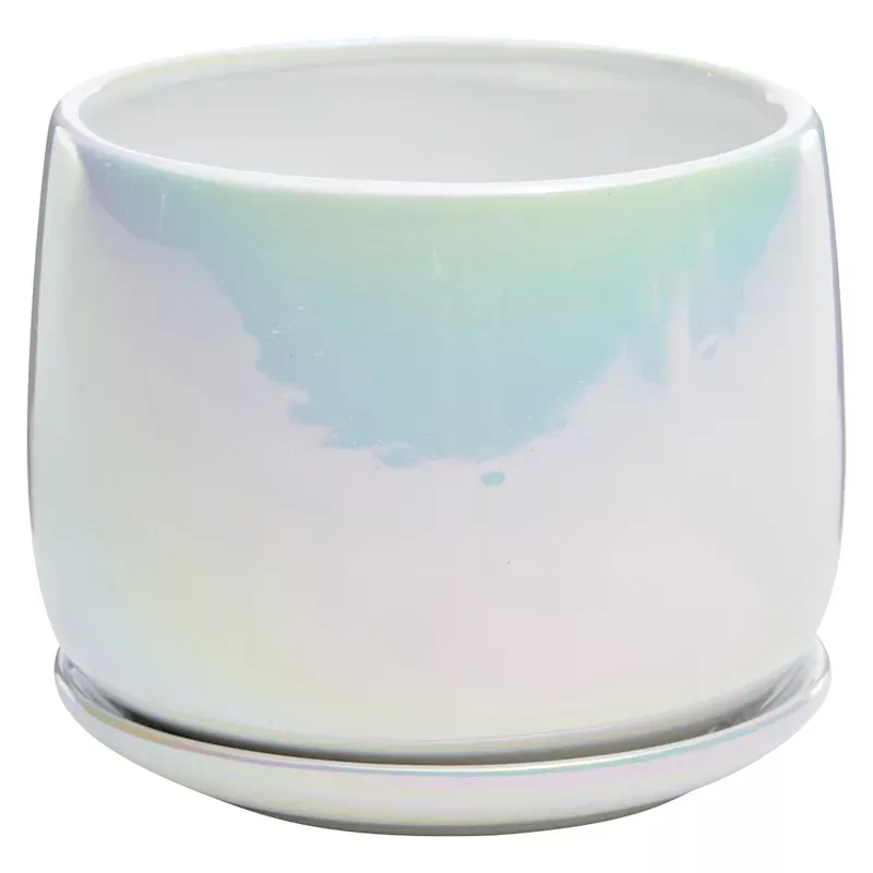 Indoor Iridescent Pot with Saucer, Small