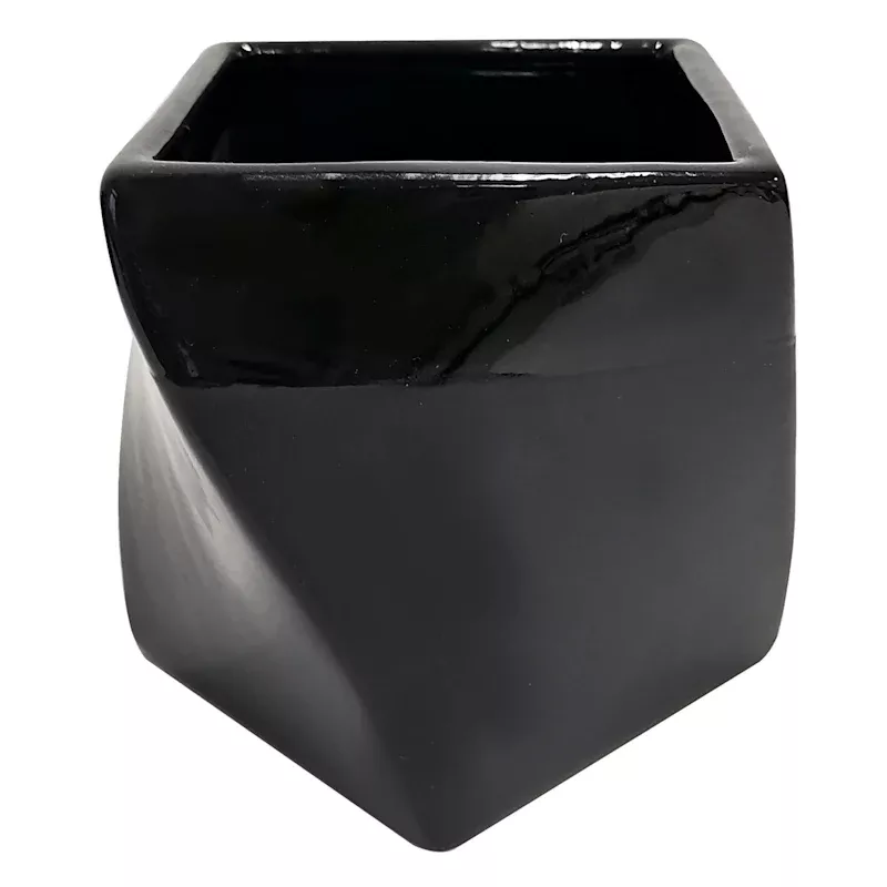 Indoor Two-Tone Swirled Square Black Planter, 4.7"