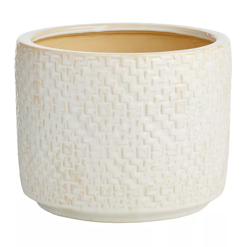 Indoor White Reactive Glaze Geo Planter, Large