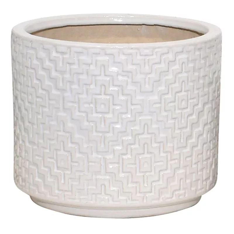 Indoor White Reactive Glaze Geo Planter, Medium