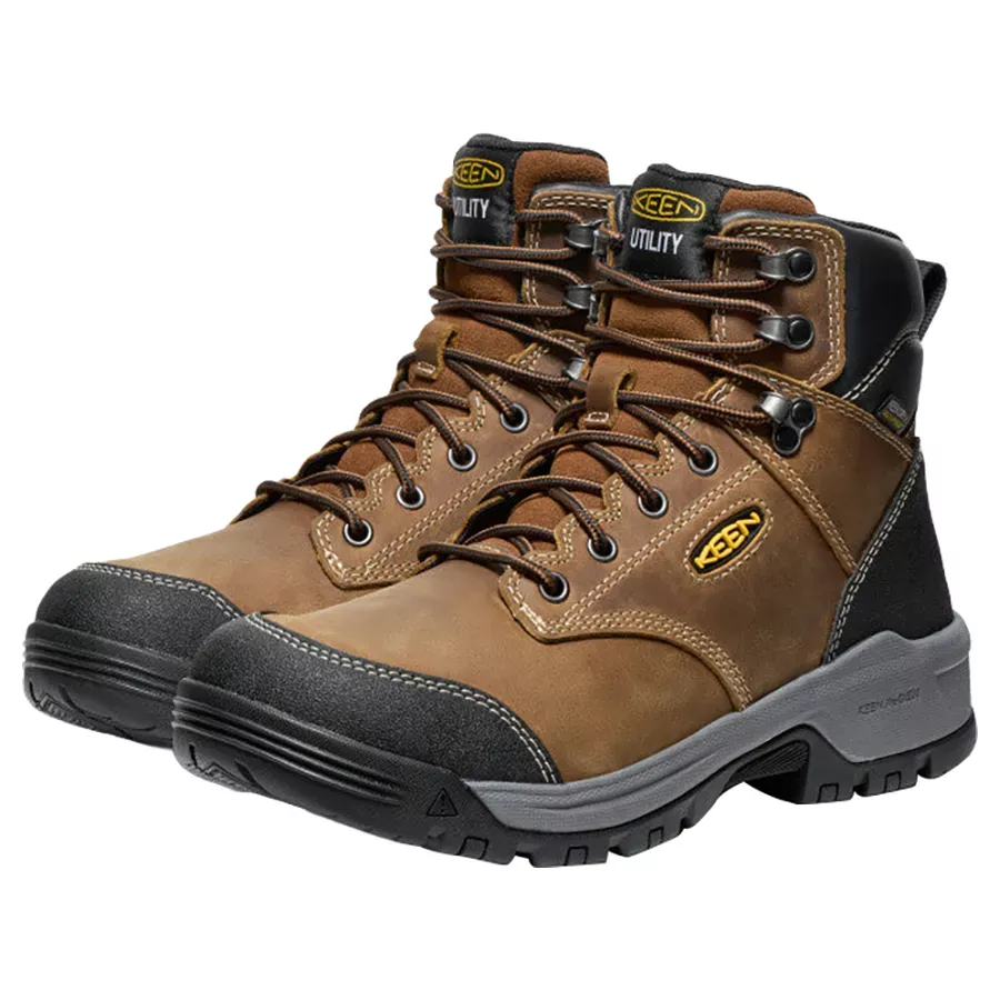 Keen Men's Evanston 6" Waterproof Soft Toe Work Boots - Bison/Black