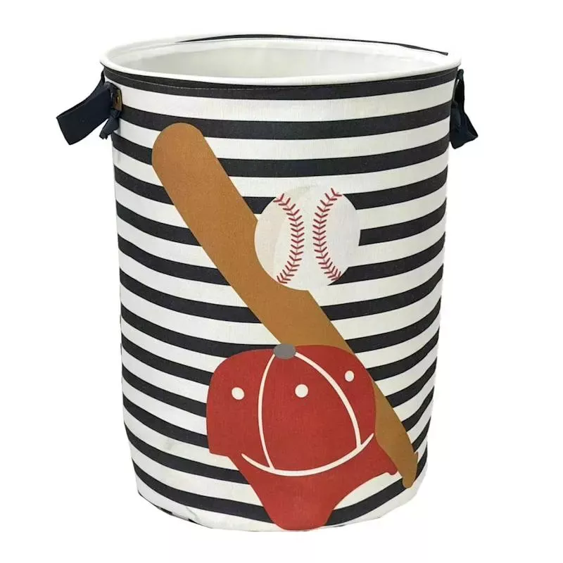 Kids Baseball Print Round Laundry Hamper, Small