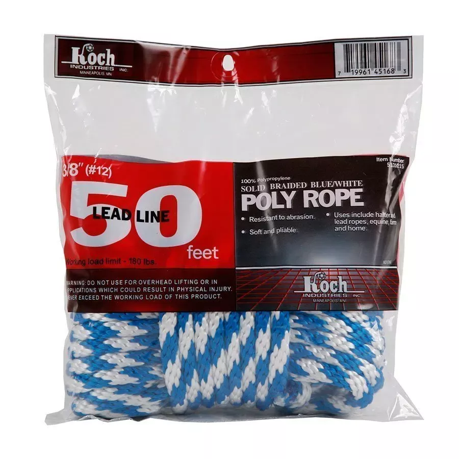 Koch Industries Polypropylene, Solid Braid Rope, Blue/White, 3/8" X 50'