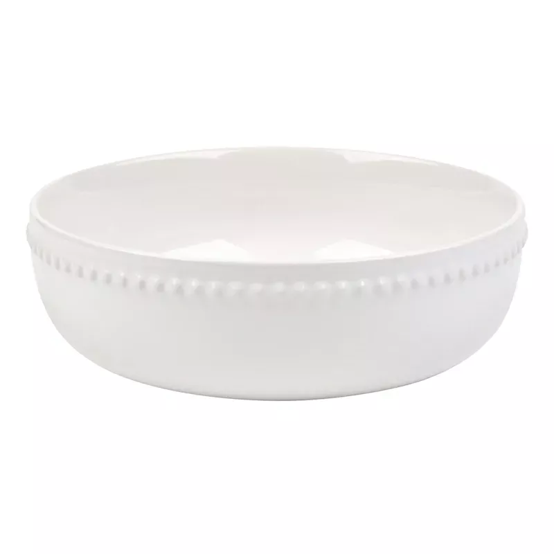 Large White Beaded Stoneware Serving Bowl
