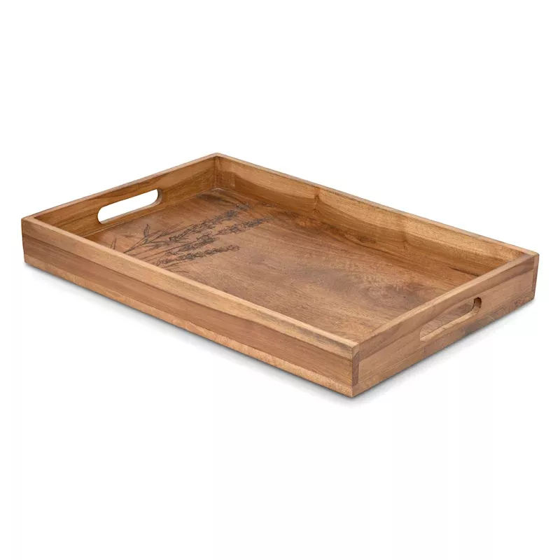 Leaf Etched Wooden Rectangle Tray