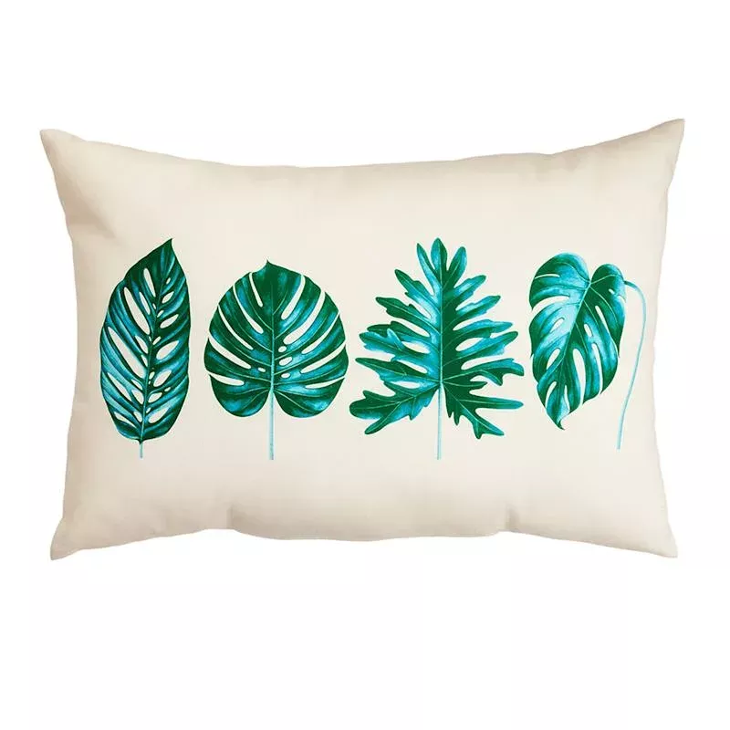 Leaf Print Lumbar Outdoor Throw Pillow, 14x20