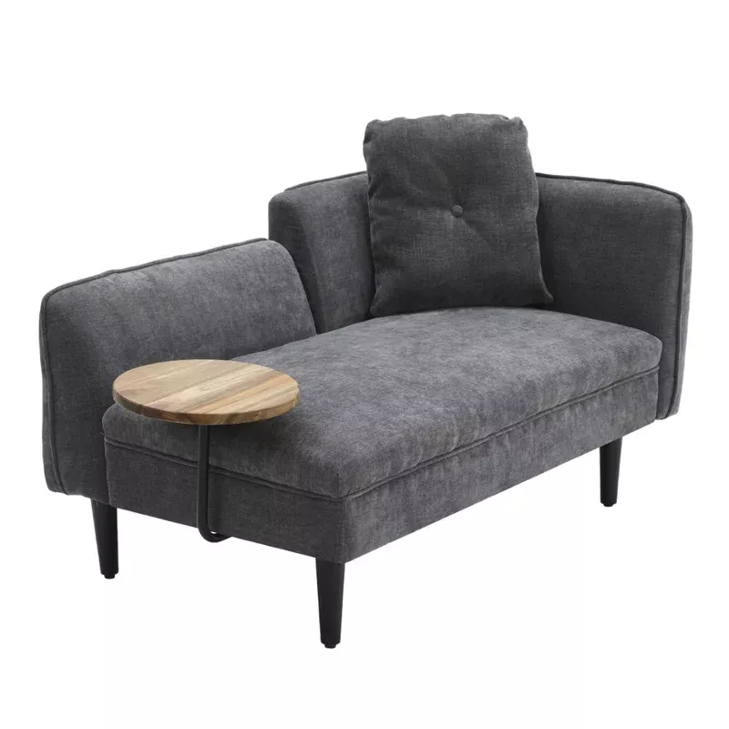 Living and Home Linen Chaise Lounge With Tray Table