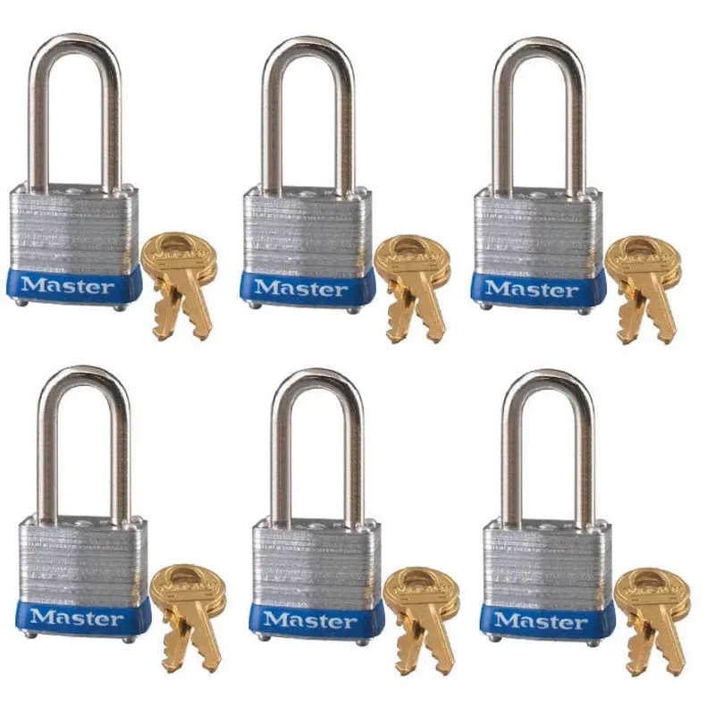Master Lock 7KALF-P812 1-1/8 Inch Keyed Alike Laminated Padlock – Quantity of 6