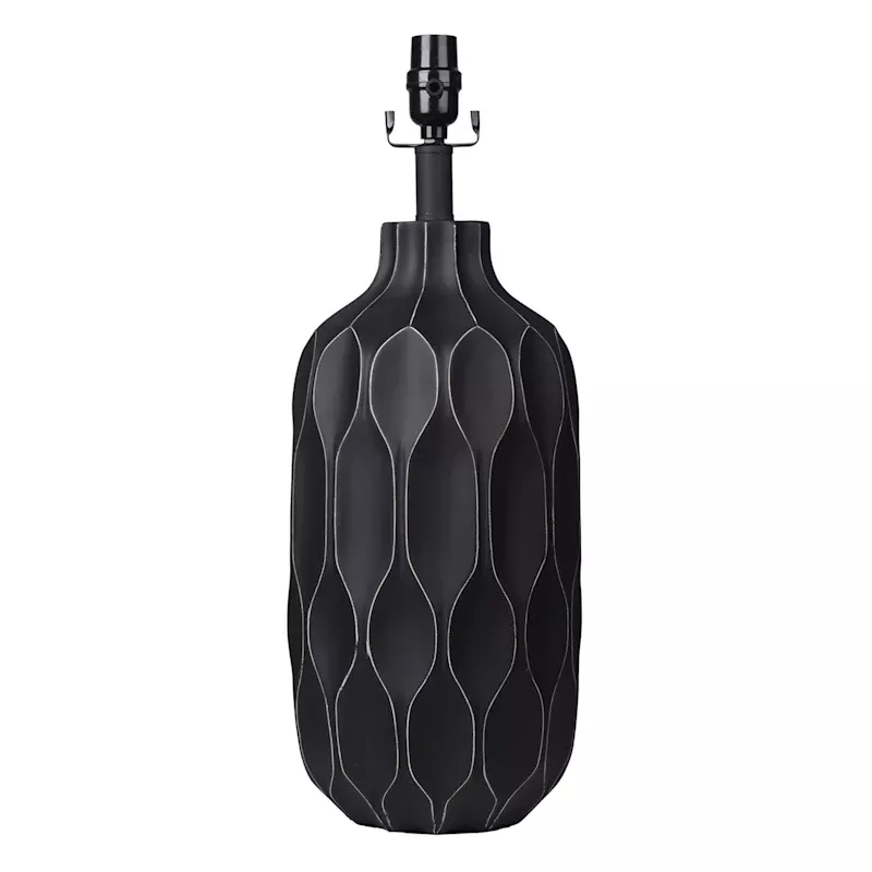 Matte Black Raised Grooves Table Lamp Base, 21"