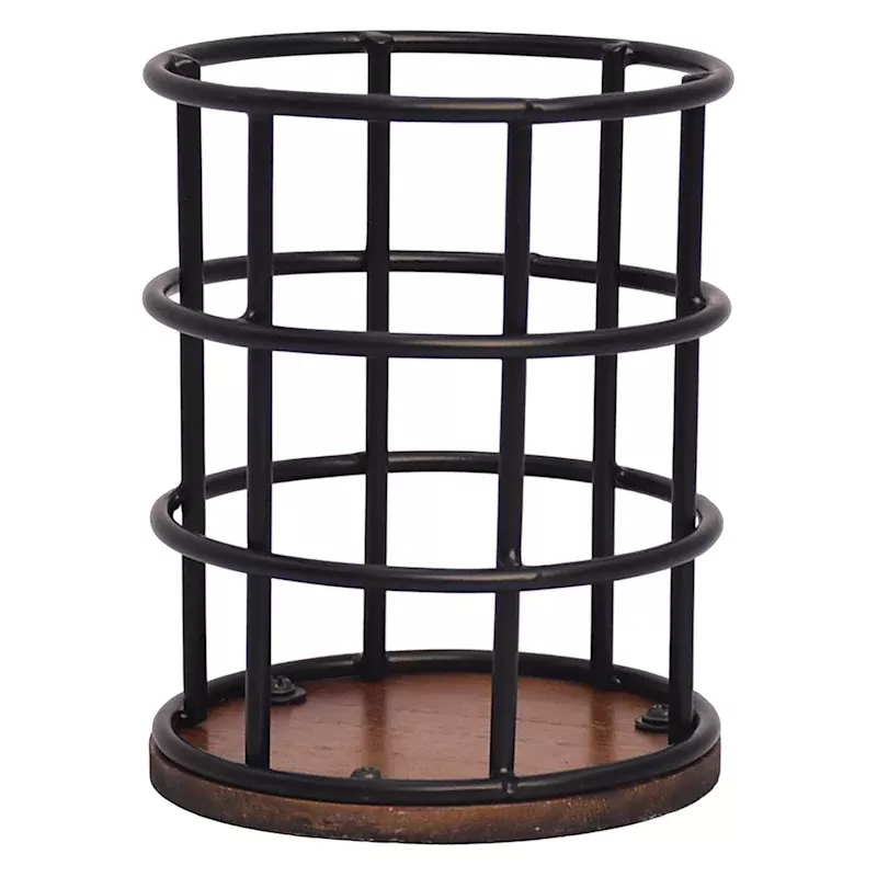 Matte Black Wire Wooden Pencil Cup
