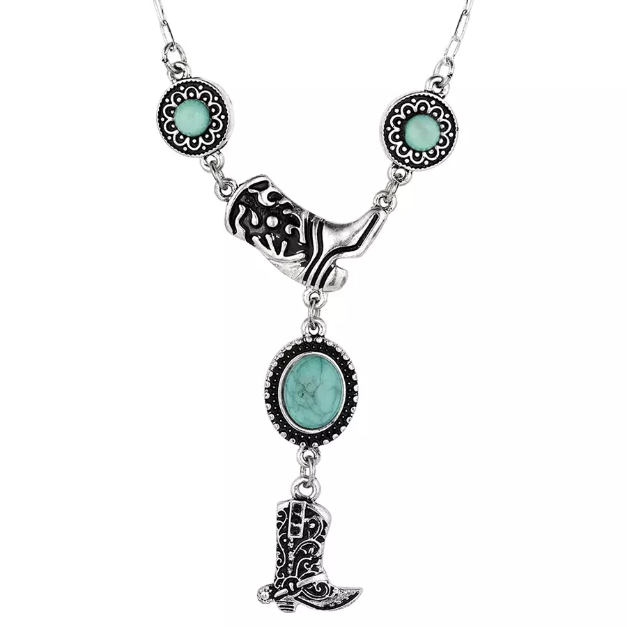 Montana Silversmiths Women's Dancing Shoes Necklace - Silver/Turquoise