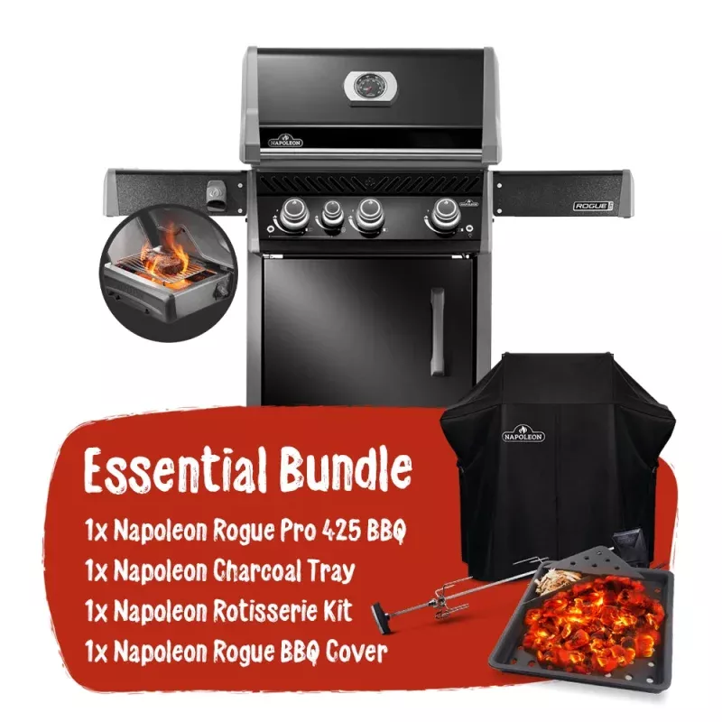 Napoleon Rogue Pro 425 Black 3 Burner BBQ Essential Bundle