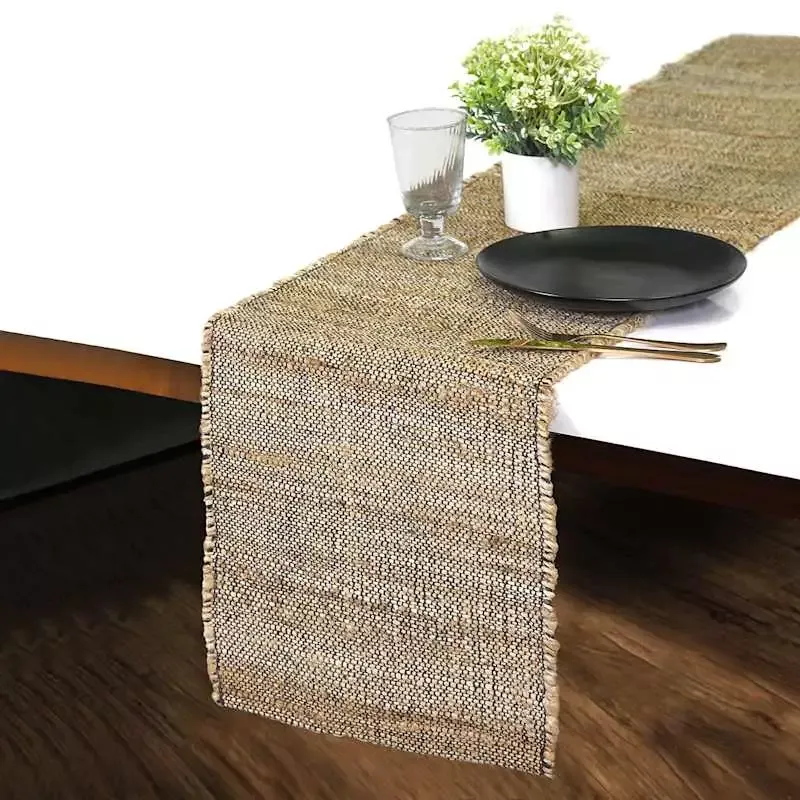Natural & Black Woven Jute Table Runner, 14x72