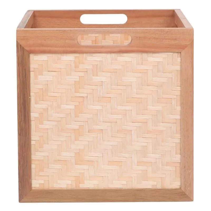 Natural Pinewood & Bamboo Modular Storage Cube, 13"