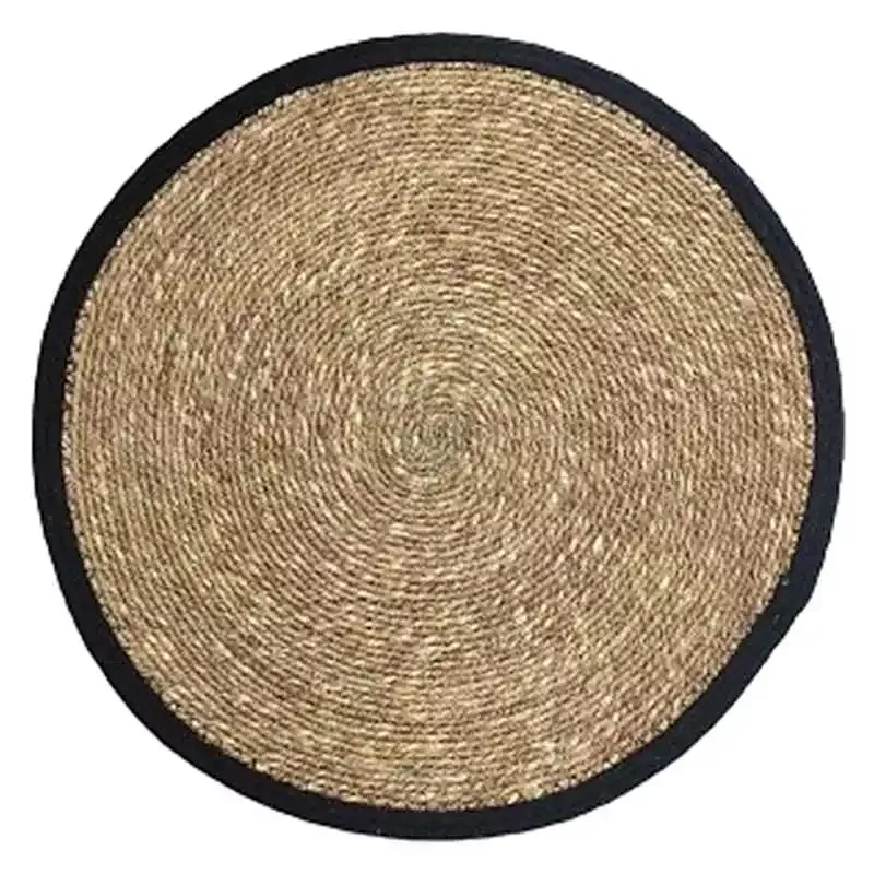 Natural Sea Grass with Black Border Round Placemat, 15"