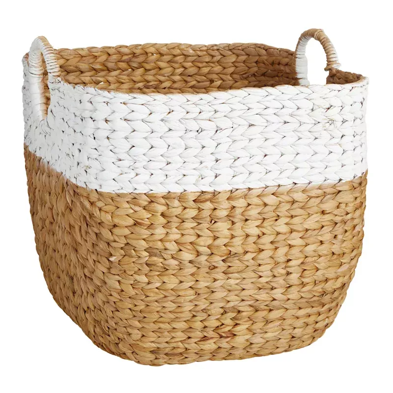 Natural & White Colorblock Water Hyacinth Basket, Large