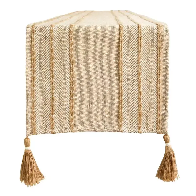 Natural Woven Jute Table Runner with Stripes, 72x14