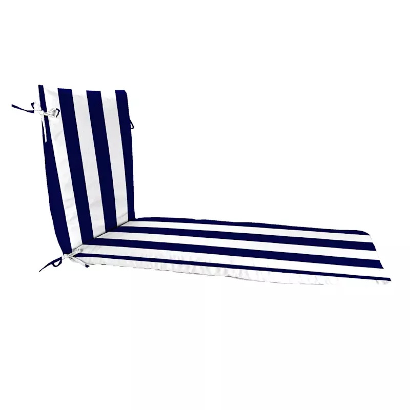 Navy Blue Awning Stripe Outdoor Chaise Lounge Cushion