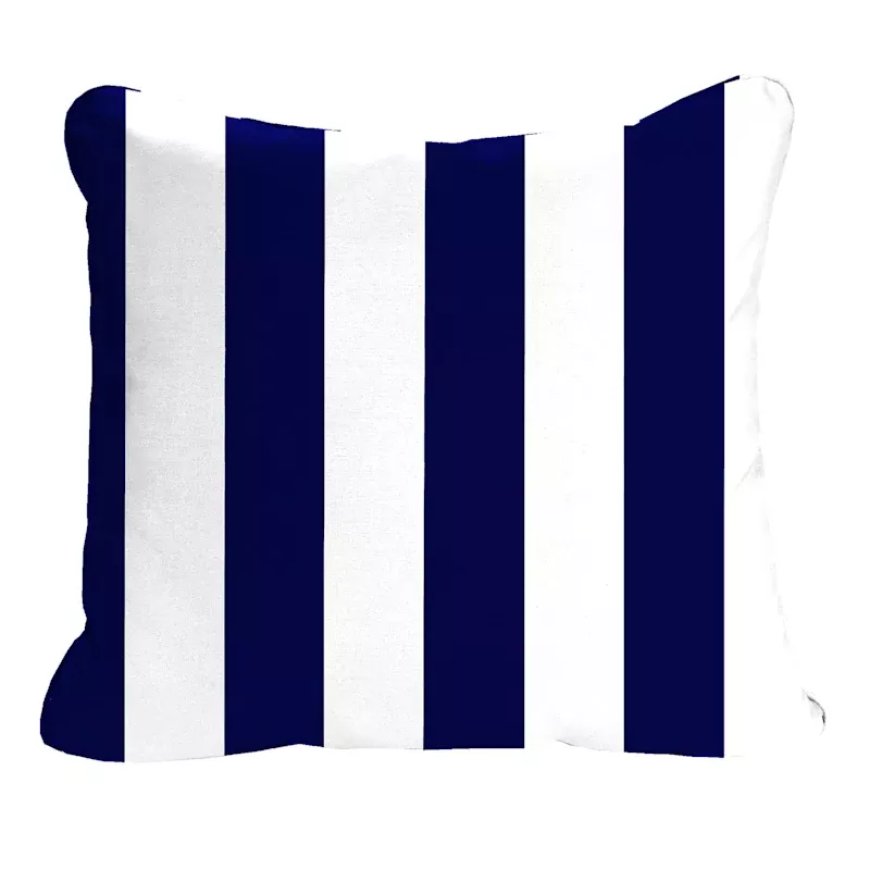 Navy Blue Awning Stripe Outdoor Corded Back Cushion