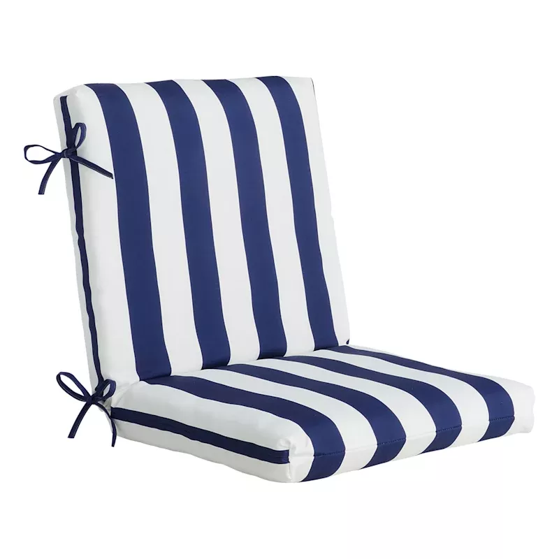Navy Blue Awning Stripe Outdoor Hinged Cushion