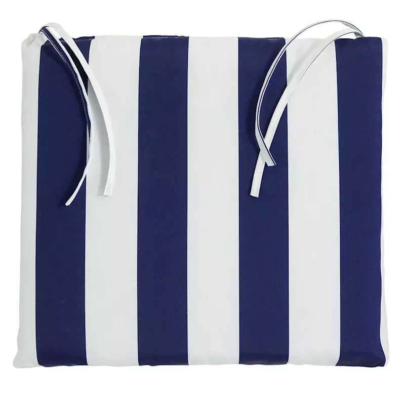 Navy Blue Awning Stripe Outdoor Square Seat Cushion