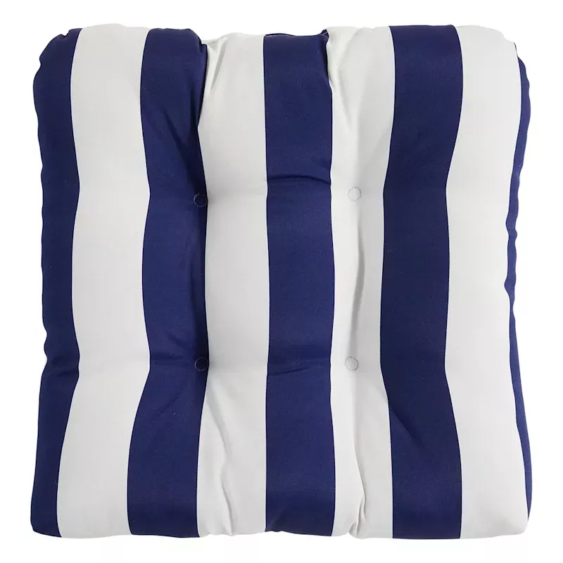 Navy Blue Awning Stripe Outdoor Wicker Seat Cushion