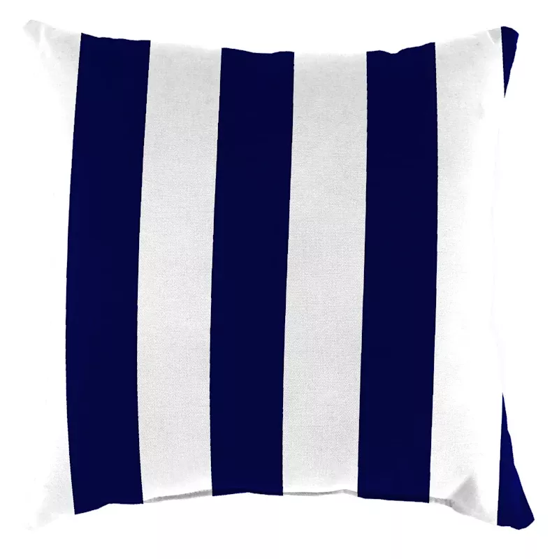 Navy Blue Awning Stripe Oversized Square Outdoor Throw Pillow, 20"