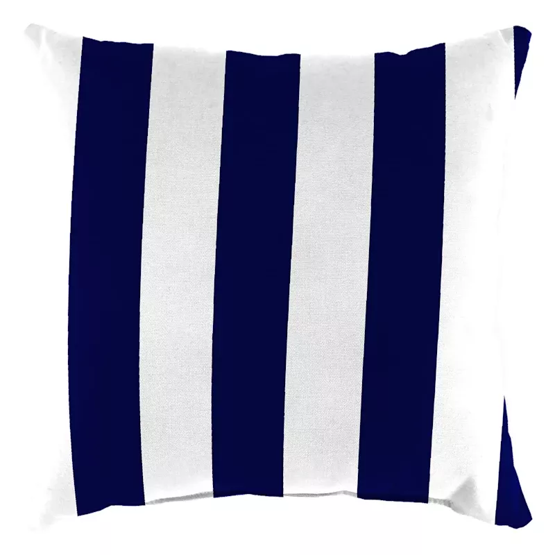 Navy Blue Awning Stripe Square Outdoor Throw Pillow, 16"