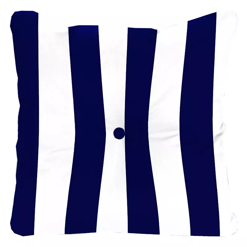 Navy Blue Awning Stripe Tufted Outdoor Back Cushion