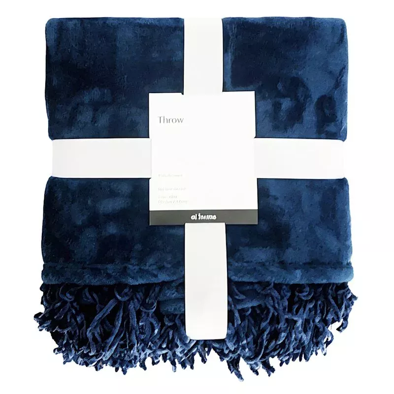 Navy Blue Fringe Throw Blanket, 50x60