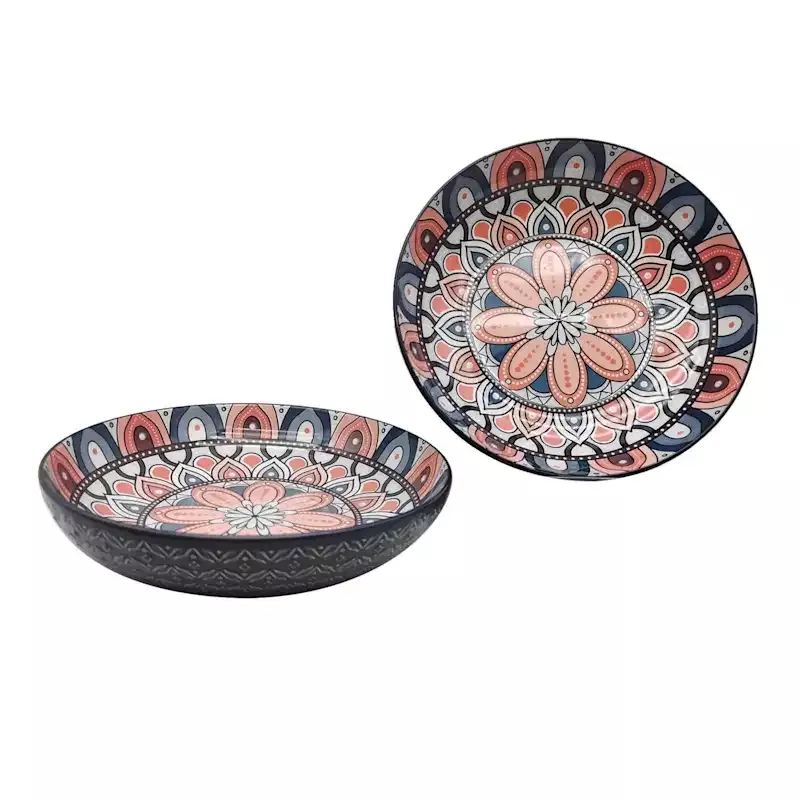 Navy & Coral Kaleidoscope Dinner Bowl, 8.2"
