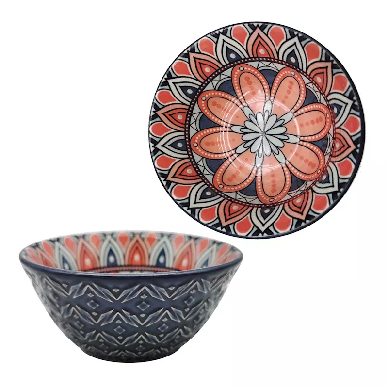 Navy & Coral Kaleidoscope Dip Bowl, 4.75"